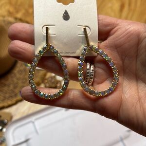 Elegant Gold Teardrop Earrings with Iridescent AB Stones